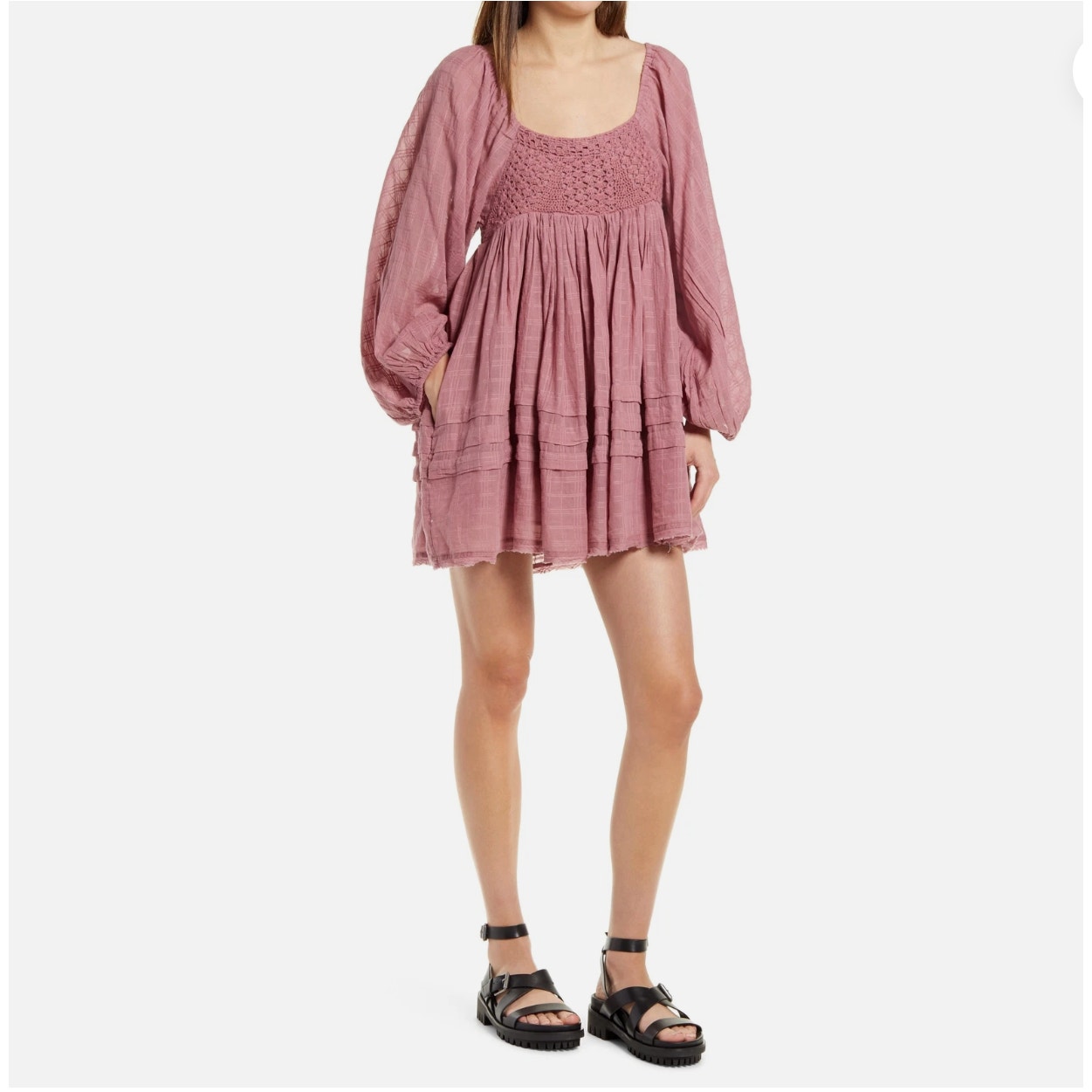 Free People Ari Mini Dress Crochet Prairie Cottagecore Purple Pastel Size S
